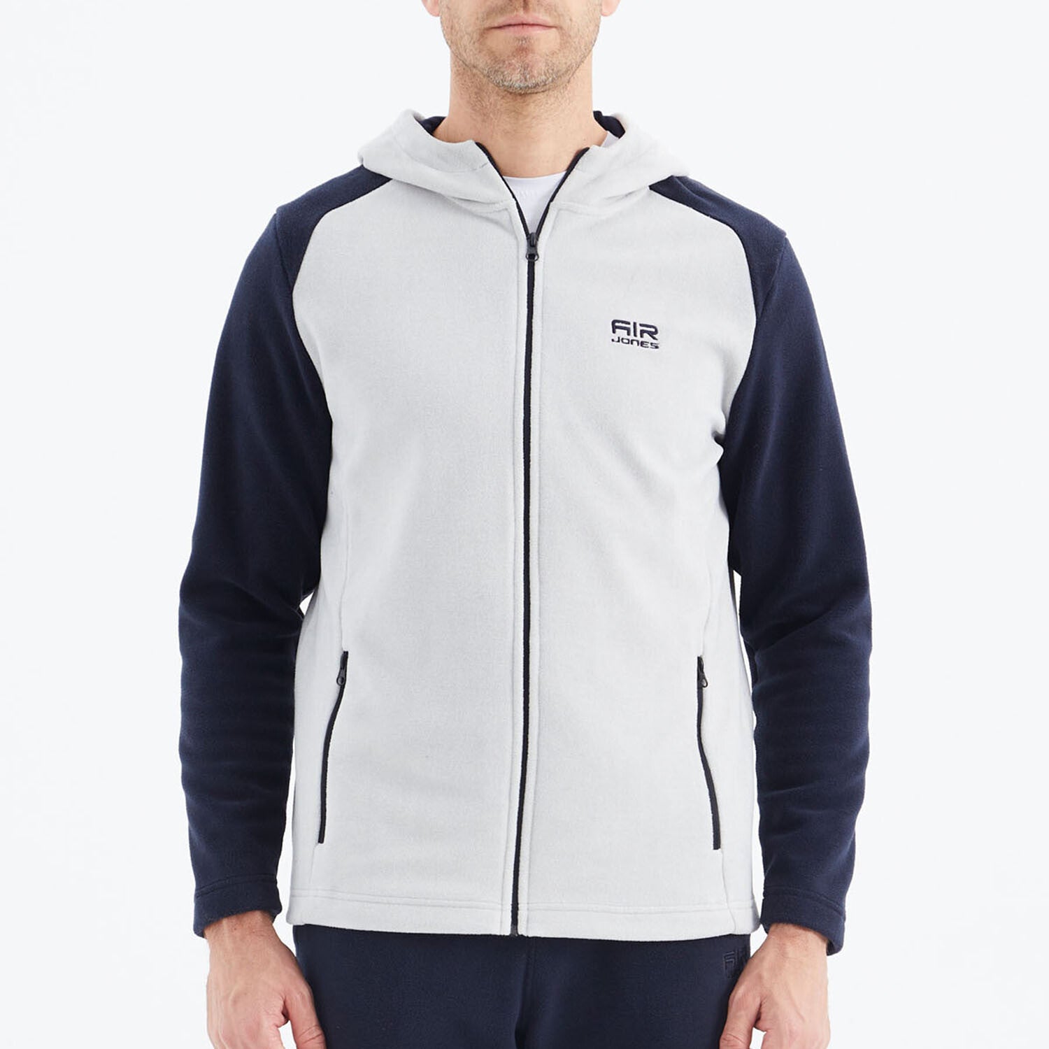 Raglan Hooded Polar Sweatshirt // White + Navy Blue