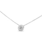 10K White Gold 1/4 Cttw Bezel-Set Round Diamond Solitaire Floral Pendant 18" Necklace (I-J Color, SI2-I1 Clarity)