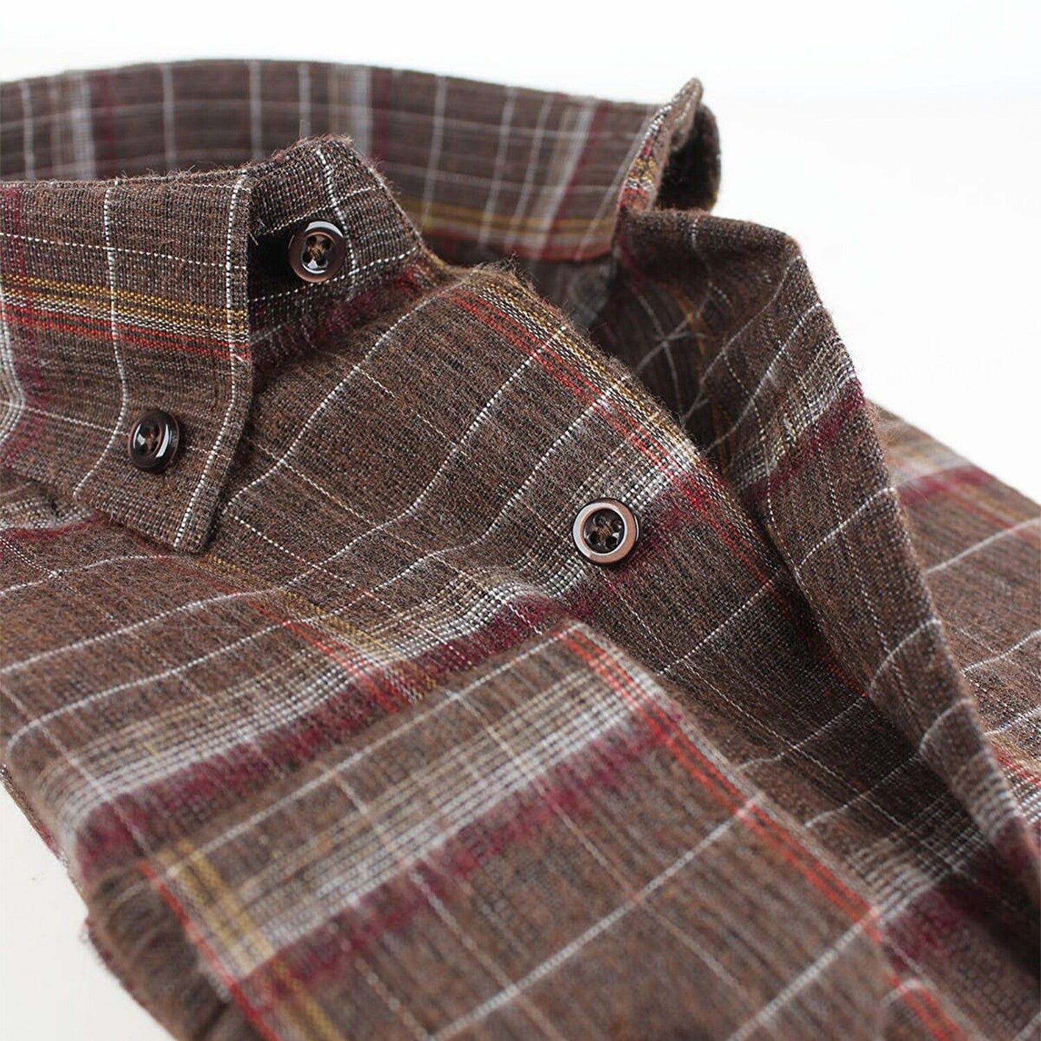Jake Long Sleeve Checkered Pocket Collar Button-Up Shirt // Brown
