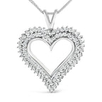 .925 Sterling Silver 1.00 Cttw Lab-Grown Diamond Open Heart Pendant Necklace (F-G Color, VS1-VS2 Clarity) - 18" Inches