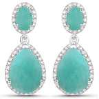 9.64 Carat Genuine Emerald and White Diamond .925 Sterling Silver Earrings