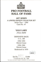 Yale Lary HOF Autographed/Inscribed Goal Line Art GLAC Postcard Lions JSA