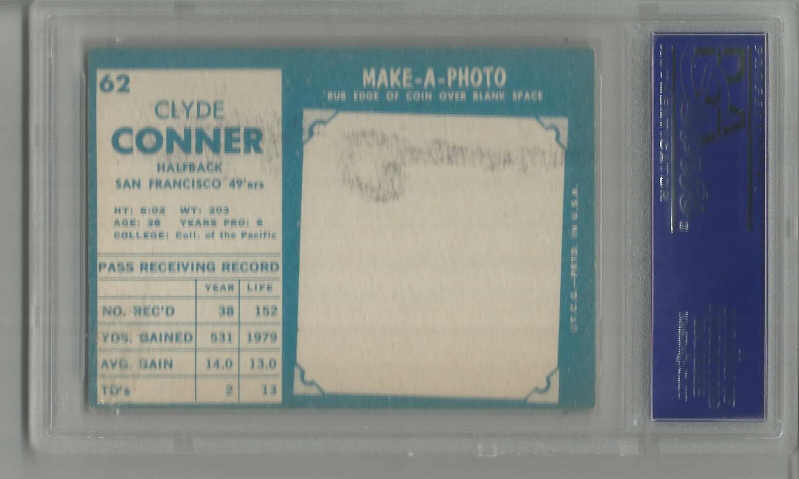 Clyde Conner  49ers Signed 1961 Topps Card #62 PSA/DNA Encapsulated 151080