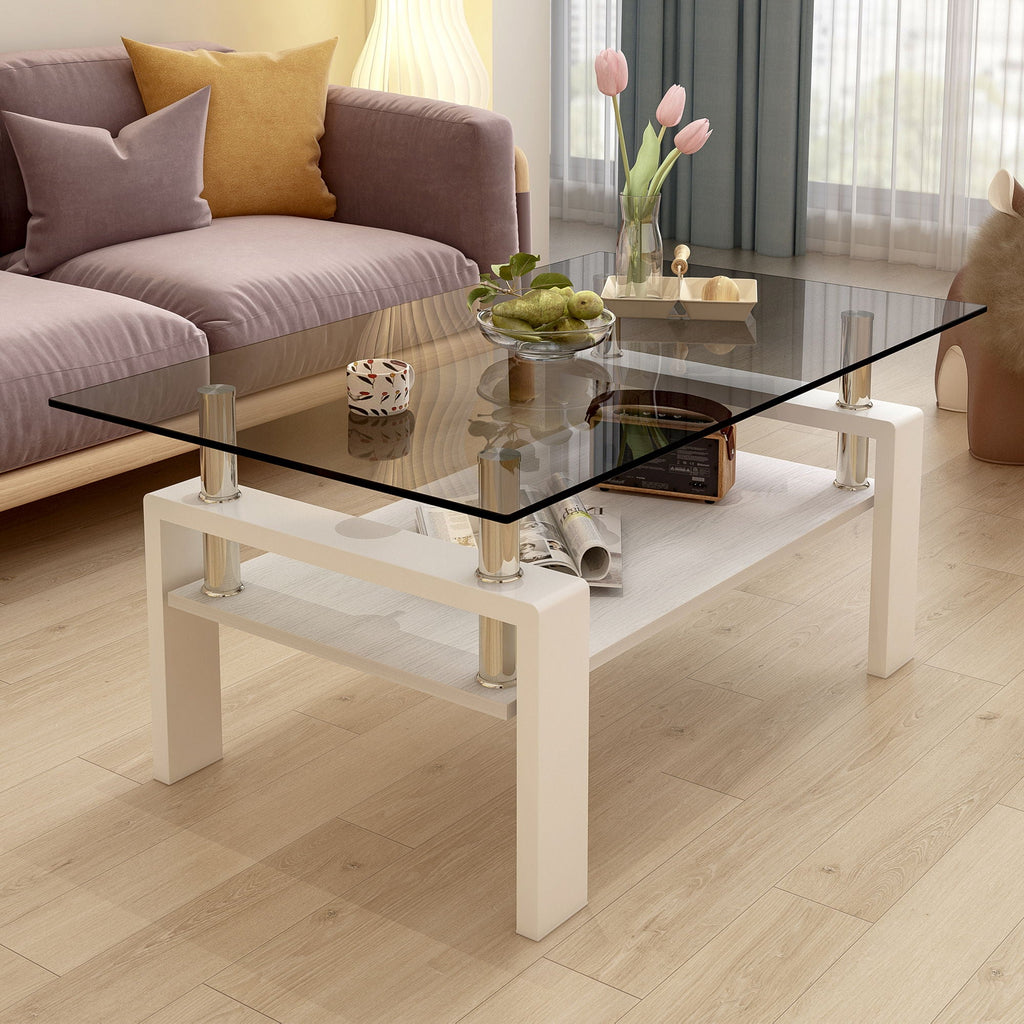 Modern Rectangular Coffee Table With Tempered Transparent