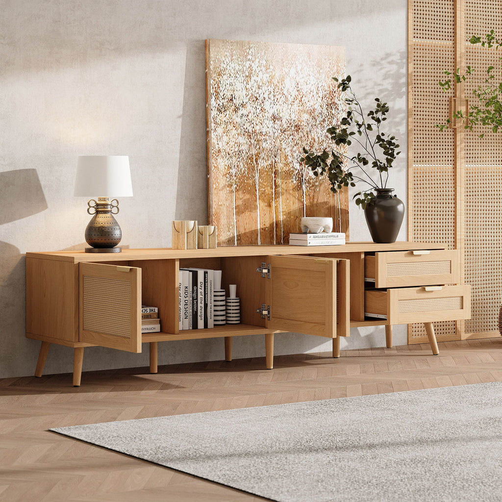 TV Stand, Media Console, 2 Drawers - Natural Wood