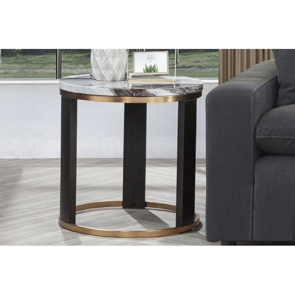 Round End Table - Gold / Brown