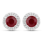 1.22 Carat Genuine Ruby and White Diamond 14K White Gold Earrings