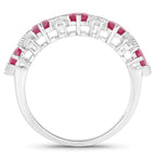 1.61 Carat Genuine Ruby and White Diamond 14K White Gold Ring