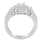 14K White Gold Round and Princess-Cut Diamond Three Stone Ring (1 Cttw, H-I Color, I1-I2 Clarity) - Size 7