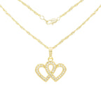 Cubic Zirconia 14K Gold Filled Connected Hearts Pendant Necklace Set