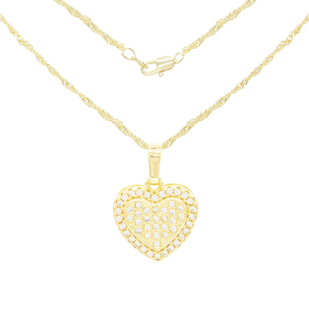 Cubic Zirconia 14K Gold Filled Dual Heart Pendant Necklace Set