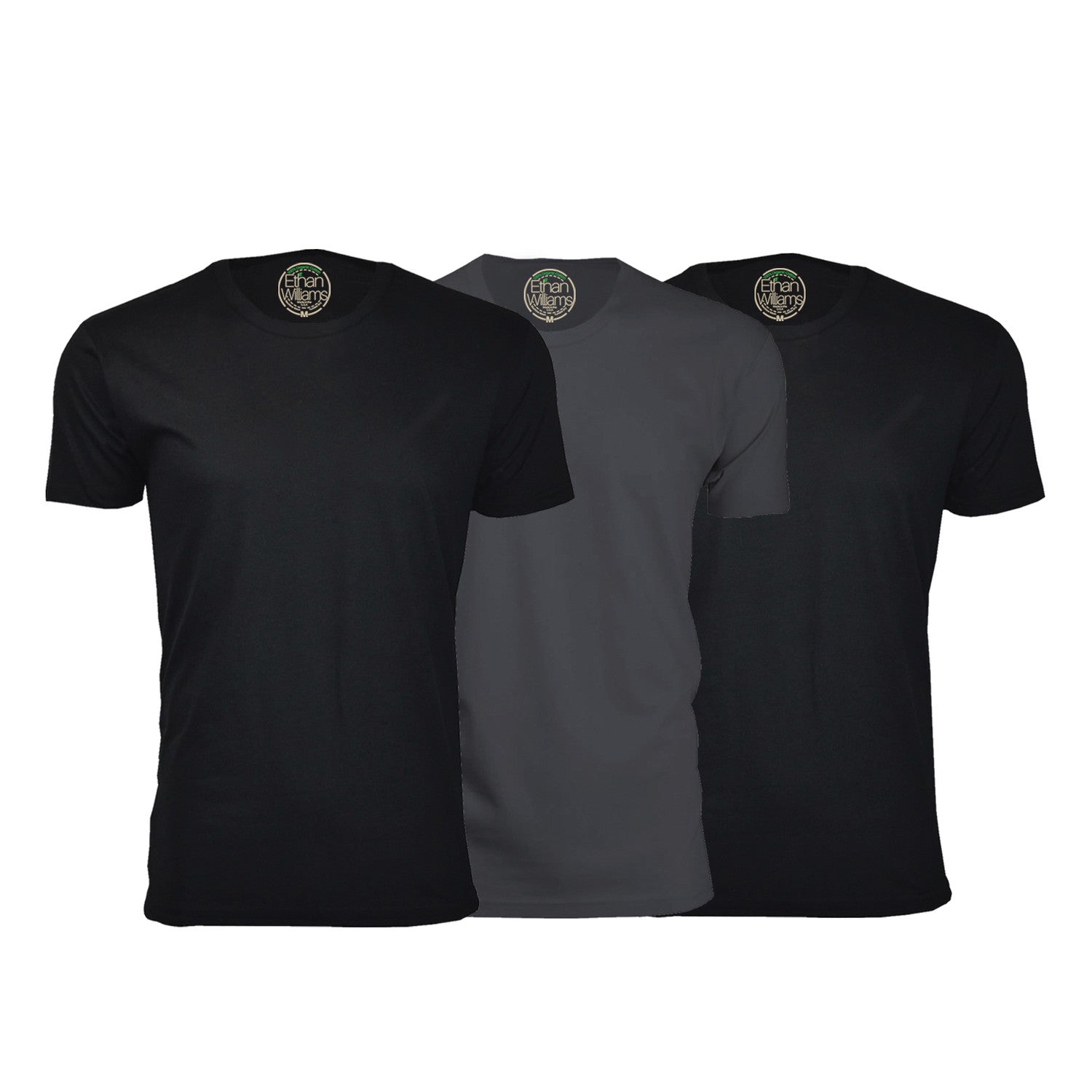 Semi-Fitted Crew Neck T-Shirt // Black + Heavy Metal // Pack of 3