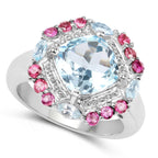 4.73 Carat Genuine Blue Topaz and Rhodolite .925 Sterling Silver Ring