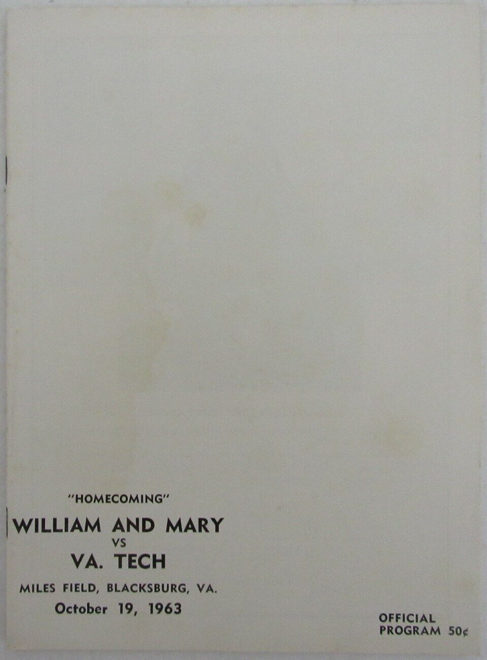 1963 Virginia Tech vs. William & Mary College Football Game Program 148783