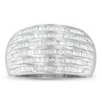 .925 Sterling Silver 1.0 Cttw Baguette-Cut Diamond 6-Row Channel Set Domed Tapered Cocktail Fashion Ring (H-I Color, I2-I3 Clarity) - Size 6-1/2