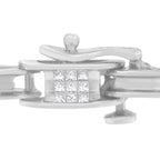 14K White Gold 1.0 Cttw Invisible Set Princess Diamond Alternating Link Tennis Bracelet (I-J Color, I1-I2 Clarity) - 7.25"