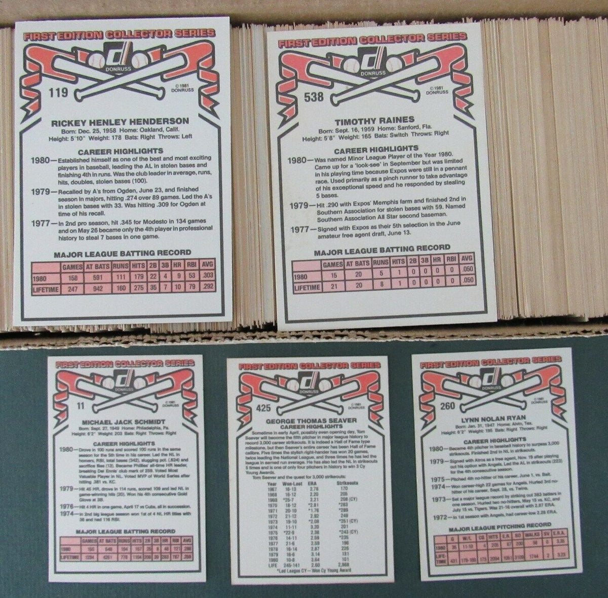1981 Donruss MLB Baseball Complete Card Set (Schmidt, Seaver, Henderson) 163783