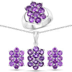 6.80 Carat Genuine Amethyst .925 Sterling Silver 3 Piece Jewelry Set (Ring, Earrings, and Pendant w/ Chain)