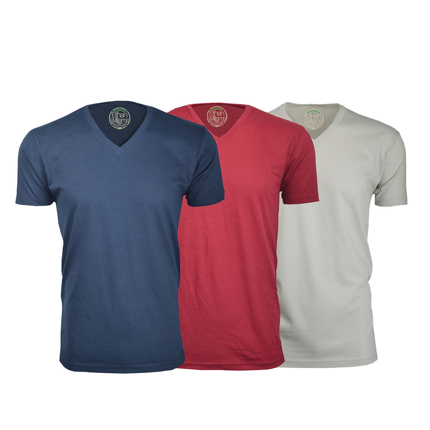 Semi-Fitted V Neck T-Shirt // Navy + Burgundy + Sand // Pack of 3