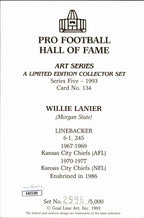 Willie Lanier HOF Chiefs Signed/Inscr Goal Line Art GLAC Postcard JSA 167170