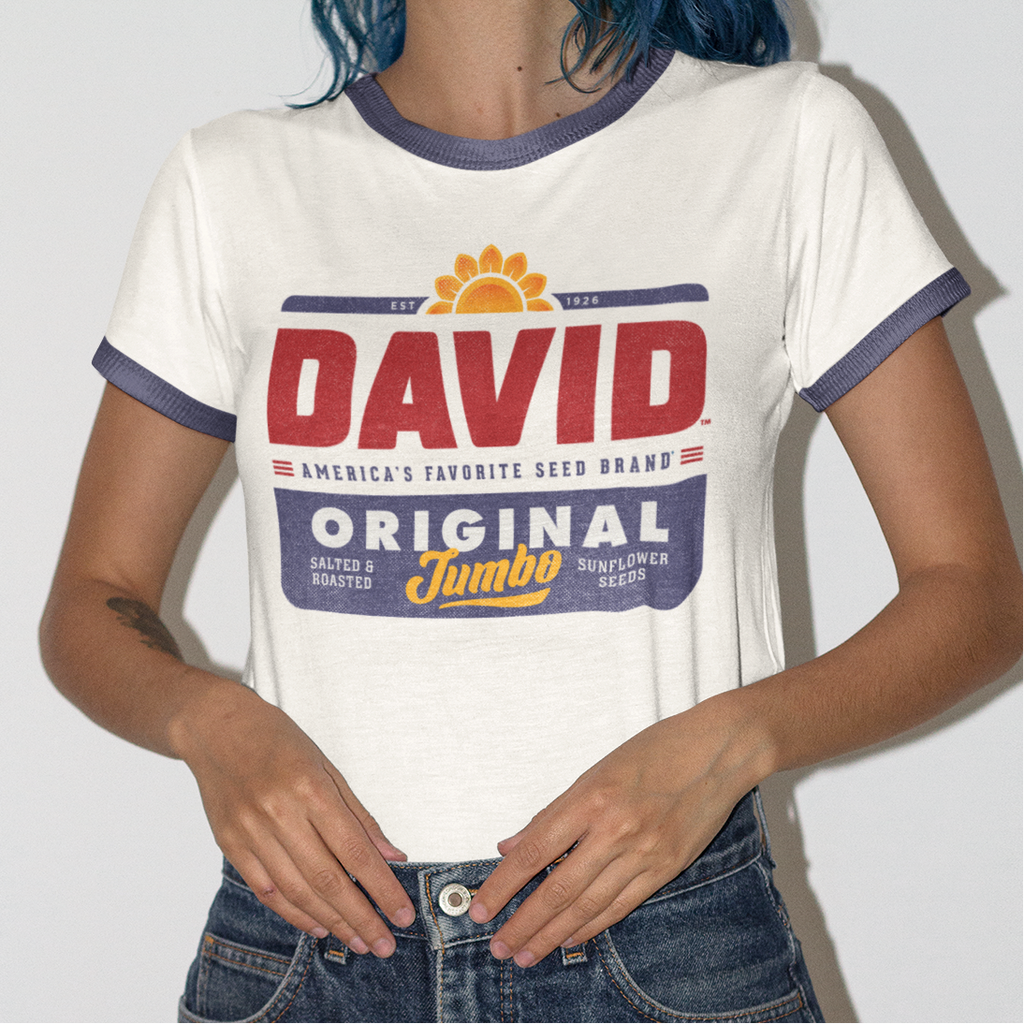 Official DAVID® Sunflower Seeds T-Shirt – Retro Ringer Tee | Vintage Baseball Snack Shirt