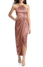 After Six Bow Halter Neck Stretch Satin Gown - Desert Rose