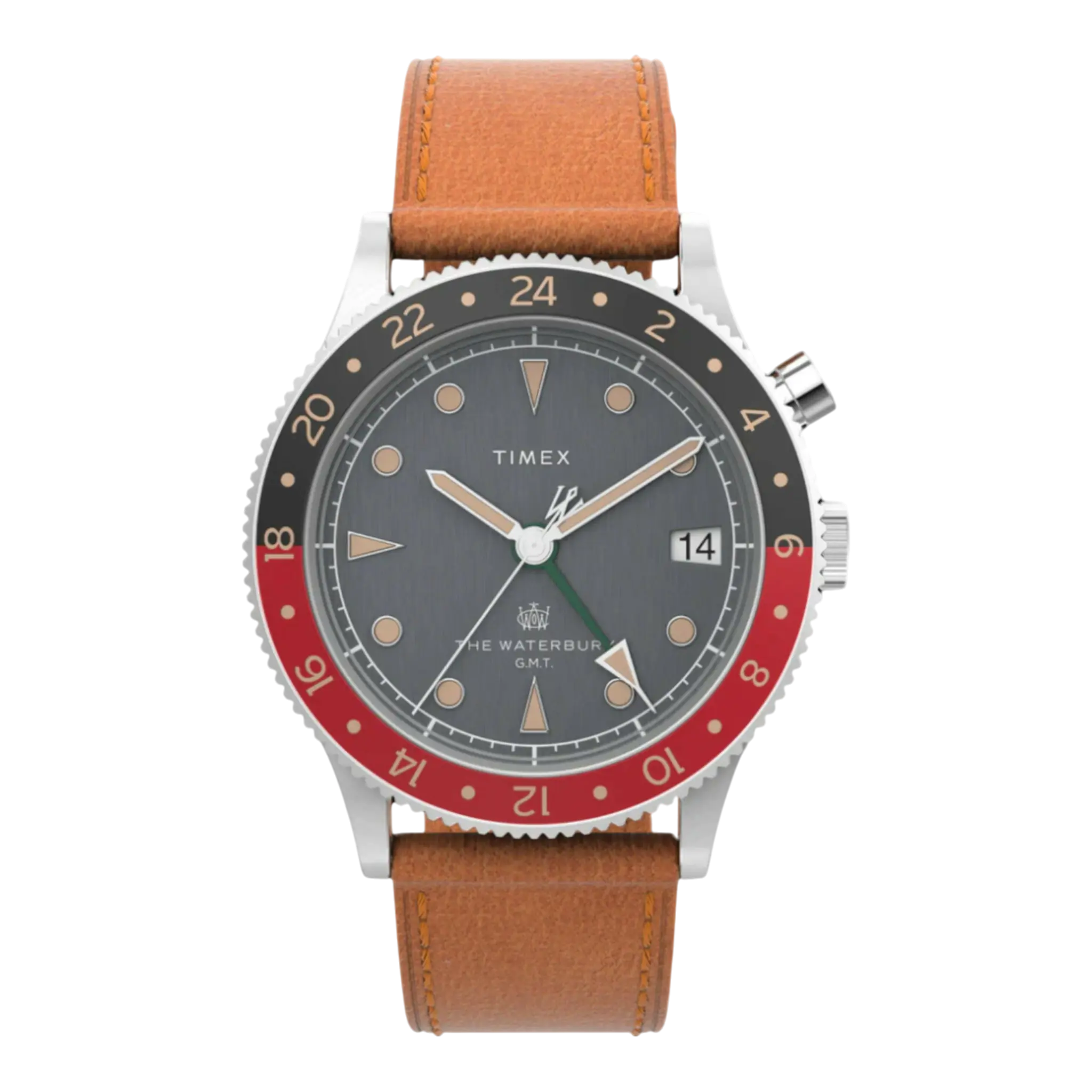 Timex Waterbury Traditional GMT 39mm Watch — Stainless Steel/Tan/Black