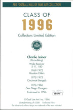 Charlie Joiner HOF Autographed/Inscr Goal Line Art GLAC Postcard Chargers JSA