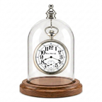 Pocket Watch Glass Display Dome Cloche Real Walnut Wood Base & Silver Hook 3"x4"