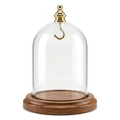 Pocket Watch Glass Display Dome Cloche Real Walnut Wood Base & Gold Brass Hook 3"x4"
