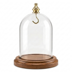 Pocket Watch Glass Display Dome Cloche Real Walnut Wood Base & Gold Brass Hook 3"x4"