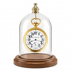 Pocket Watch Glass Display Dome Cloche Real Walnut Wood Base & Gold Brass Hook 3"x4"