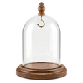 Pocket Watch Glass Display Dome Cloche Hook Real Walnut Base & Wood Knob 3"x4"
