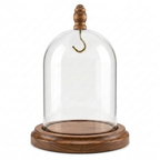 Pocket Watch Glass Display Dome Cloche Hook Real Walnut Base & Wood Knob 3"x4"