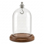 Pocket Watch Glass Display Dome Cloche Real Walnut Wood Base & Silver Hook 3"x4"