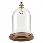 Pocket Watch Glass Display Dome Cloche Real Walnut Wood Base & Silver Hook 3"x4"