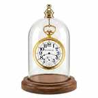 Pocket Watch Glass Display Dome Cloche Real Walnut Wood Base & Silver Hook 3"x4"