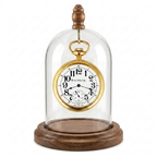 Pocket Watch Glass Display Dome Cloche Real Walnut Wood Base & Silver Hook 3"x4"