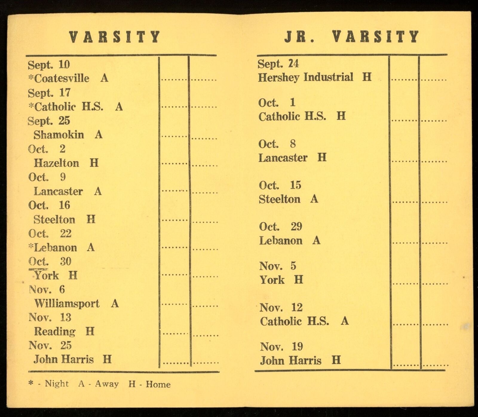 1948 William Penn High School Football 2.5x4.25 Pocket Schedule Harrisburg, PA
