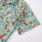Hawaiian Shirt For Men TIKI Fiesta Print Shirt Camp Collar 100% Cotton