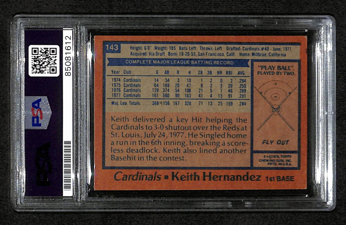 Keith Hernandez Signed 1978 Topps Card #143 St. Louis Cardinals PSA/DNA 184568