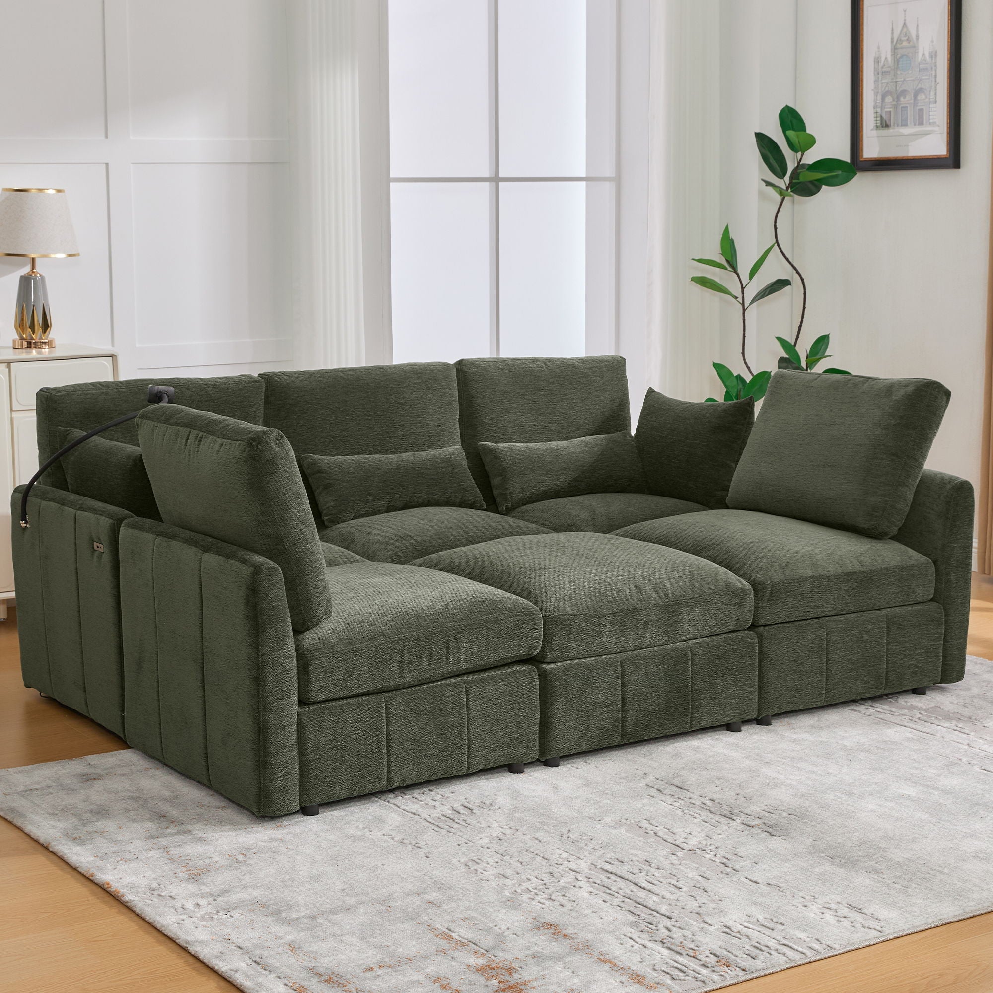 Modern Modular U-Shaped Sofa Bed With Movable Ottoman