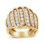 14K Yellow Gold Plated .925 Sterling Silver 2.00 Cttw Diamond Multi Row Band Ring (J-K Color, I1-I2 Clarity) - Ring Size 7