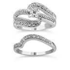 .925 Sterling Silver 1/3 Cttw Round Diamond Crisscross Engagement Ring Bridal Set (H-I Color, I1-I2 Clarity ) - Size 7