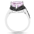 3.53 Carat Genuine Pink Amethyst and Black Spinel .925 Sterling Silver Ring