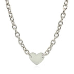Sterling Silver Rhodium Plated Chain Bracelet with a Flat Heart Motif Station