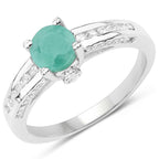 1.22 Carat Genuine Emerald and White Topaz .925 Sterling Silver Ring