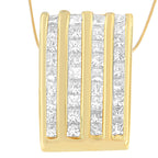 14K Yellow Gold 2 1/3 cttw Princess Cut Diamond Block Pendant Necklace (H-I, SI1-SI2)