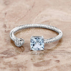 0.52 Carat Genuine Aquamarine and White Diamond 14K White Gold Ring