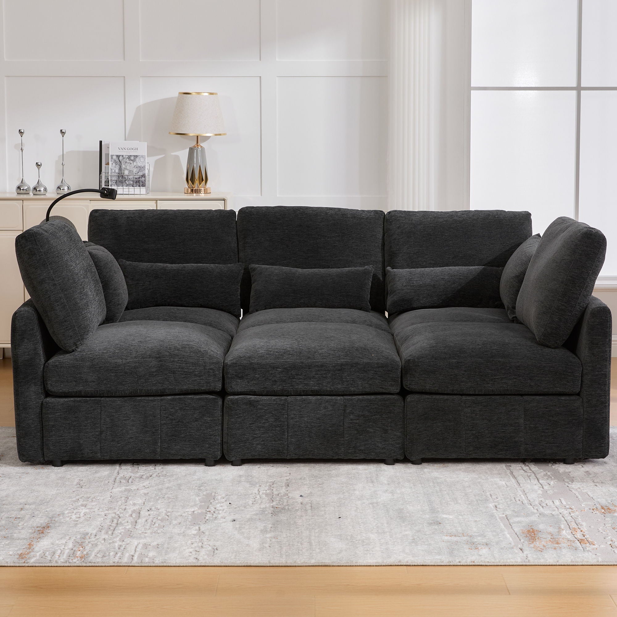 Modern Modular U-Shaped Sofa Bed With Movable Ottoman